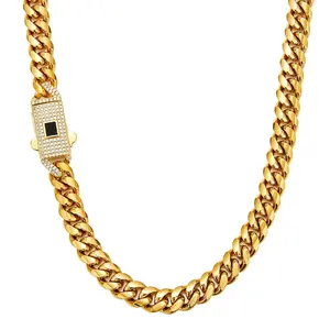 J.J Luxe Studio 14K Gold Plated Cuban Link Chain | Premium Stone Inlay & Anti-Rust Finish | Miami Hip-Hop Necklace & Bracelet |  Gift for Him/Her