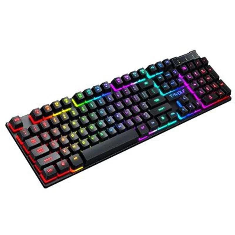 T-WOLF Gaming USB Wired Keyboard with Luminous Backlight Floating Keys Durable ABS Construction 440x130x30mm for Precision and Comfort