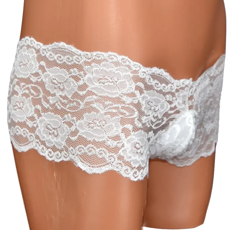 JanetsCloset White Lace Pouch Panty - Gender Affirming Underwear for Transgender & Crossdresser - Soft Stretch Material, Feminine Lace Design, Built-in Pouch for Support & Style