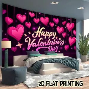 2D Flat Banners-1pc Festival banner Dreamy Valentine S Day Hearts Pink Theme Design multi-functional decoration suitable for festivals, courtyards, studios, homes and garden celebrations- perfect Valentine 's Day gift
