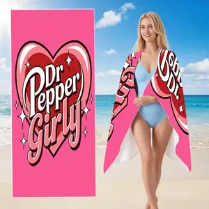 Dr Pepper Girly Beach Towel | Pink Heart Sparkle Design | Quick Dry Absorbent Pool & Travel Towel for Women