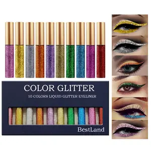 10-Color Liquid Glitter Eyeliner, Metallic Shimmer Eyeshadow Pigment, Waterproof Eyebrow Shimmer for Party, Festival Makeup & Face-Lips Art