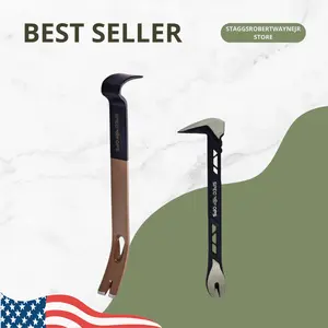 10 in. Cats Paw and 15 in. Flat Pry Bar Crowbar Hand Tool Set, Teardrop Nail Pullers, High-Carbon Steel