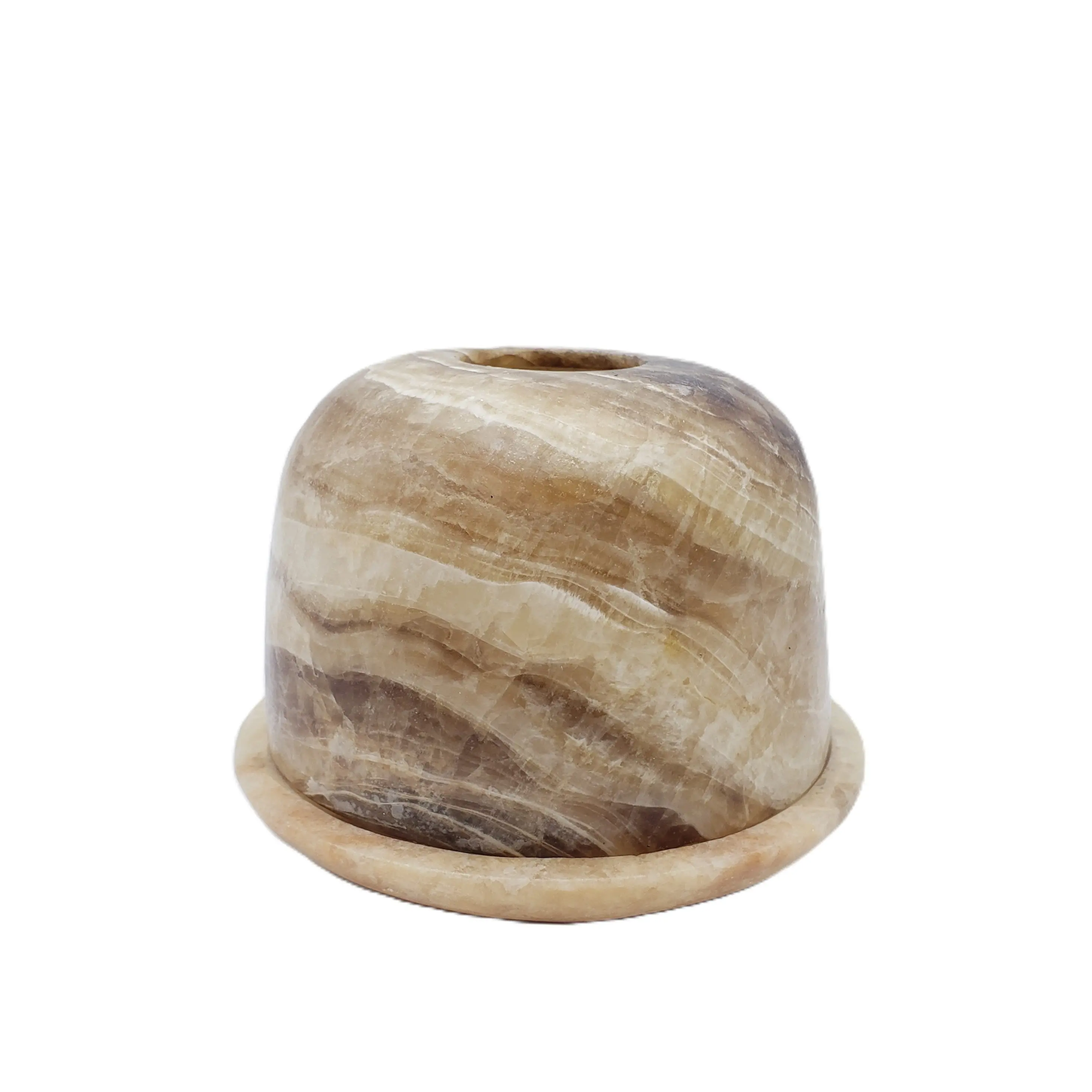 Egyptian Alabaster Votive or Incense Holder - 4"