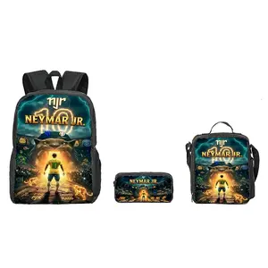 3PCS NJR Football Star Printed Backpack Three Piece Set Single Layer Backpack Lunch Bag Pencil Bag for Football Fans Students Daily Use School Travel Sports