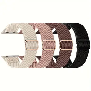 Nylon Elastic Braided Watch Band (Band Only), 4 Counts Soft Nylon Elastic Braided Wristbands, Smart Watch Strap for Apple Watch Series Ultra 10/9/8/7/6/5/4/3/2/1/SE, Smart Watch Accessories, Wearable