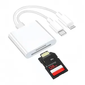SD Card Reader for iPhone iPad, 2 in 1 SD/Micro SD Card Adapter Dual Connector (Lightning & USB-C) for SD and TF Memory Cards, Trail Camera Viewer with No Driver Needed Plug & Play