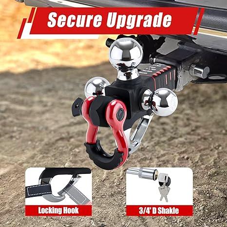 TYT Tri Ball Trailer Hitch Mount 2" Receiver - 3-in-1 Towing System w/ 2-5/16" 2" 1-7/8" Hitch Balls, Locking Security Pin, Tow Hook & Clevis Shackle - Heavy Duty for Trucks, RV, Boat Trailers (Father's Day Gift)