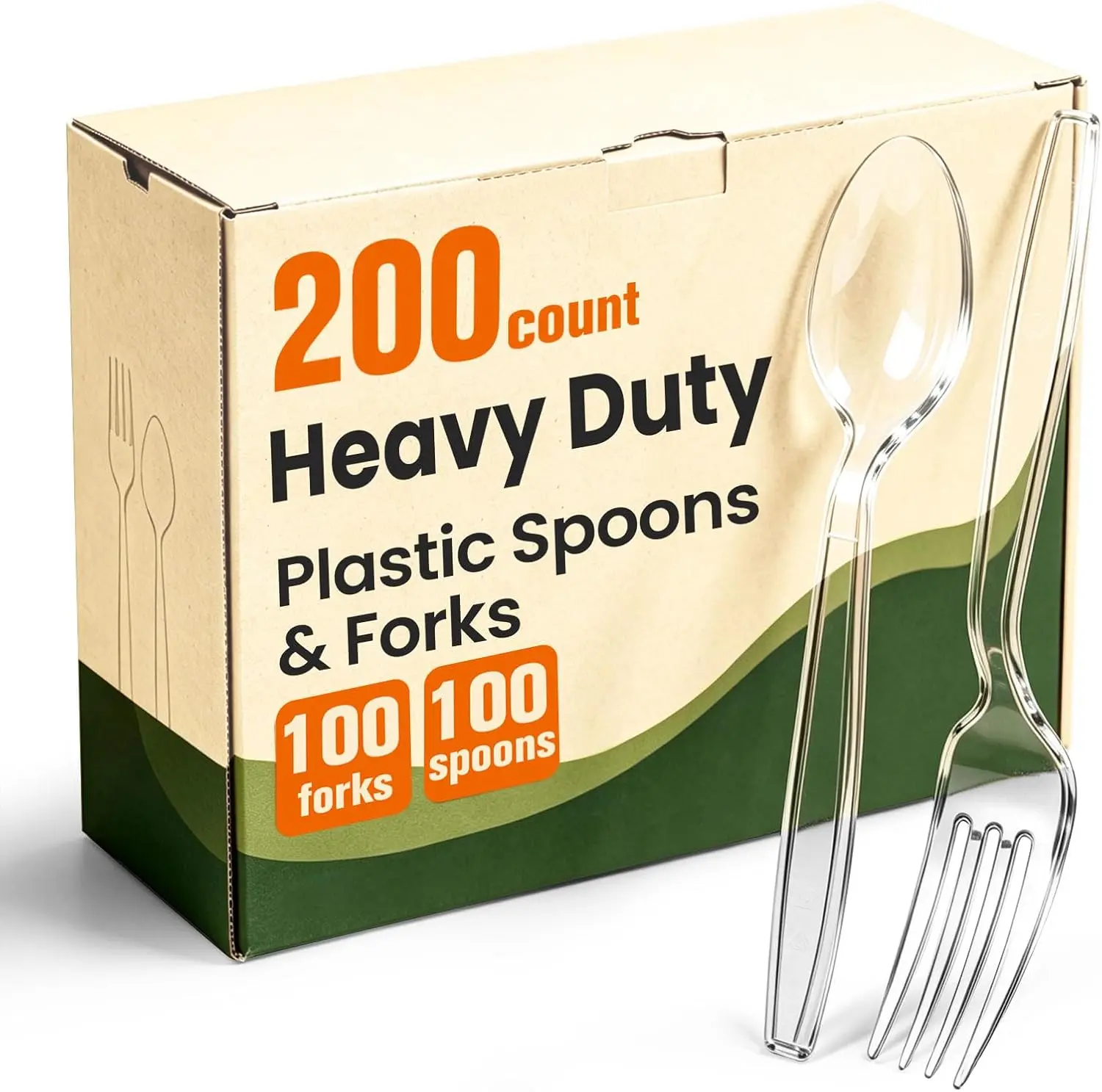 200 Count Plastic Silverware Heavy Duty,Clear Plastic Forks and Spoons , 100 Spoons & 100 Forks,BPA-Free,Heat Resistant Disposable Cutlery Utensil Set for Catering & Events, Daily Use
