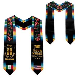 Personalized Mexican American Flag Stole – Class of 2026 Latino Graduation Sash