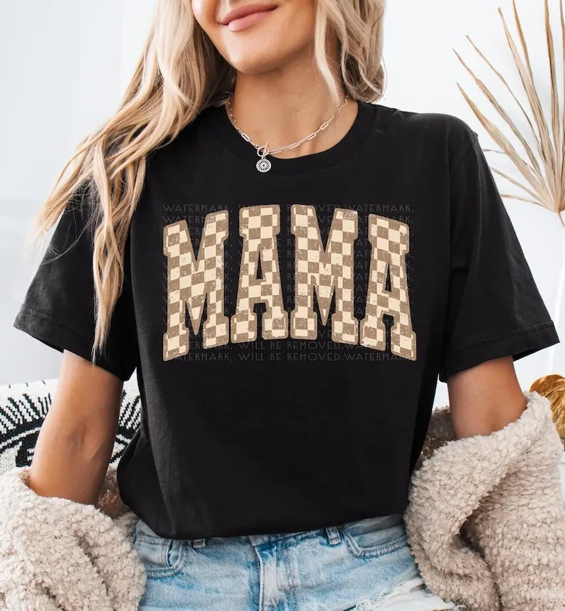 Checkered Retro Mama Tshirt Tan Checkered Mama Shirt Mother's Day Gift Mama Sweatshirt Checkered Shirt New Mom tshirt Cool Mom Shirt