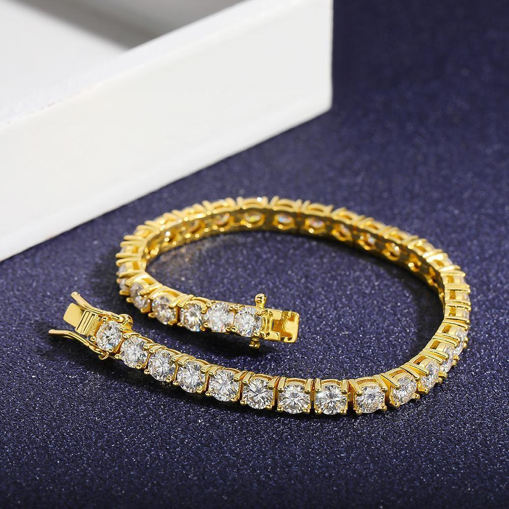 EWYA Real 2.5/3/4/5/6.5MM Full Moissanite Tennis Bracelet for Women Men S925 Silver Plated 18K Yellow Gold Diamond Bracelets