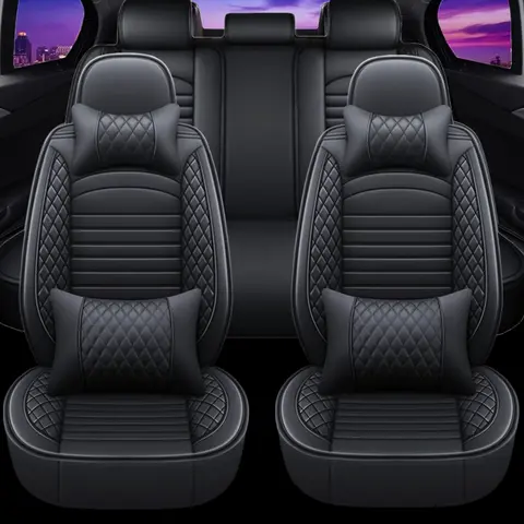 Universal 5-Seat PU Leather Car Seat Covers Full Set with 4 Pillows - Soft, Breathable, Waterproof Protectors, Cushion Pads for Vehicles, Car Seat Protectors, Seat Covers For Cars
