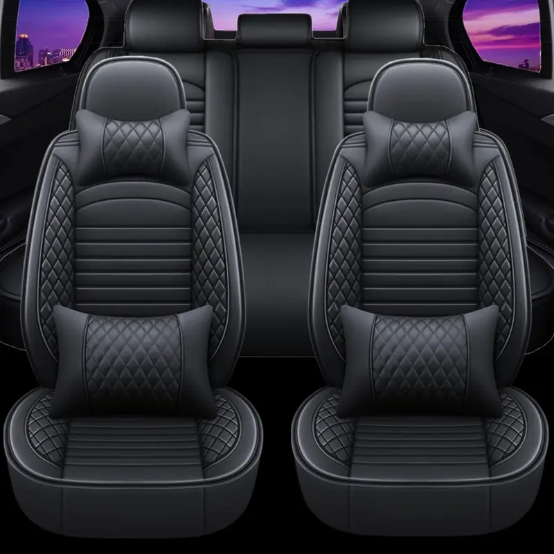 Universal 5-Seat PU Leather Car Seat Covers Full Set with 4 Pillows - Soft, Breathable, Waterproof Protectors, Cushion Pads for Vehicles, Car Seat Protectors, Seat Covers For Cars
