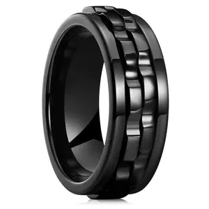 Fashion Punk Style Gear Rotating Anxiety Fidget Ring Titanium Steel Chain Spinner Rings For Men Rock Biker Wedding Party Jewelry