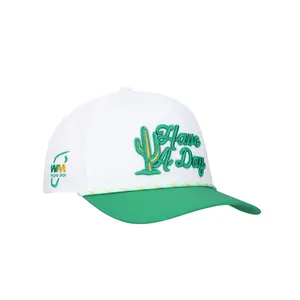 WM Phoenix Open x Breezy Cactus “Have A Day” Rope Hat – Natural Trucker Snapback Cap | Golf Hat with Embroidered Cactus Logo | Adjustable Retro Rope Brim Hat for Men, Streetwear & Everyday Wear