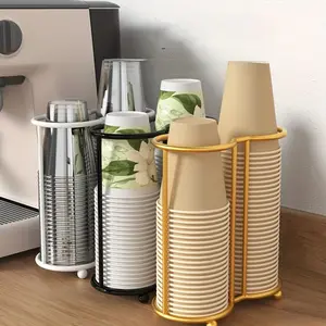 Fashionable Dual Tube Paper Cup Holder, Space-Saving Desktop Organizer with Durable Sturdy Metal Frame, for Home Office Cafe Bar Use