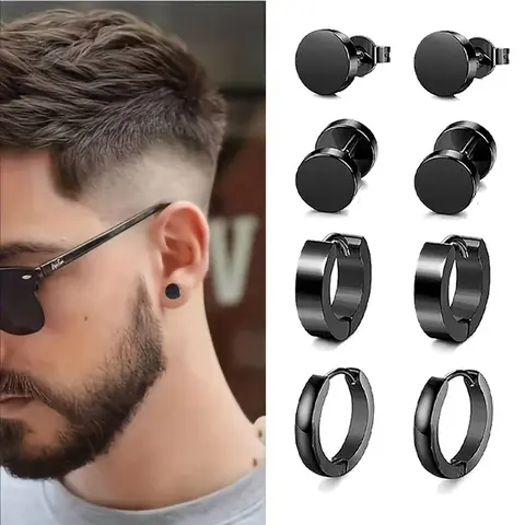 4 Pairs Stainless Steel Earrings for Ears - Simple Stud and Hoop Earring Set​, Ideal for Daily & Holiday Wear, All Seasons, Everyday Earrings|Minimalist Earrings|Durable Earrings