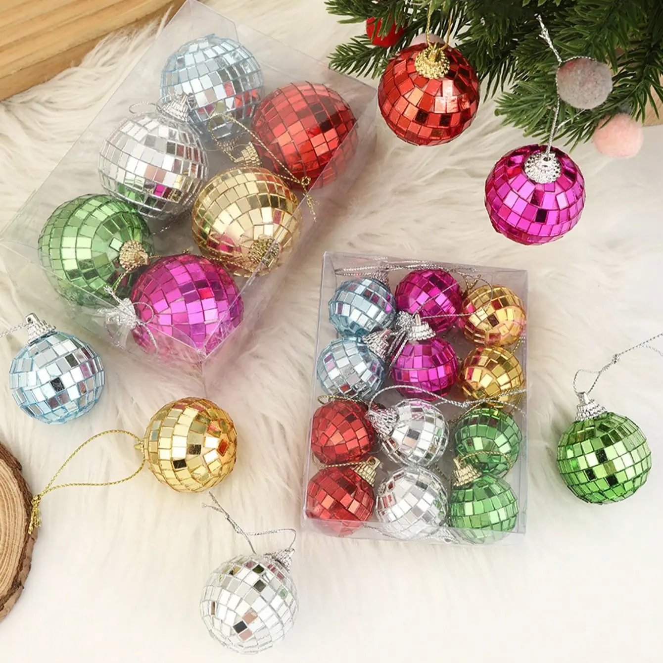 Christmas Party Decorations Colorful Disco Balls Pendant, Glass Mirror Ball Props for Bars Stage Atmosphere, Halloween Birthday Wedding New Year Decoration, Party Decoration Supplies