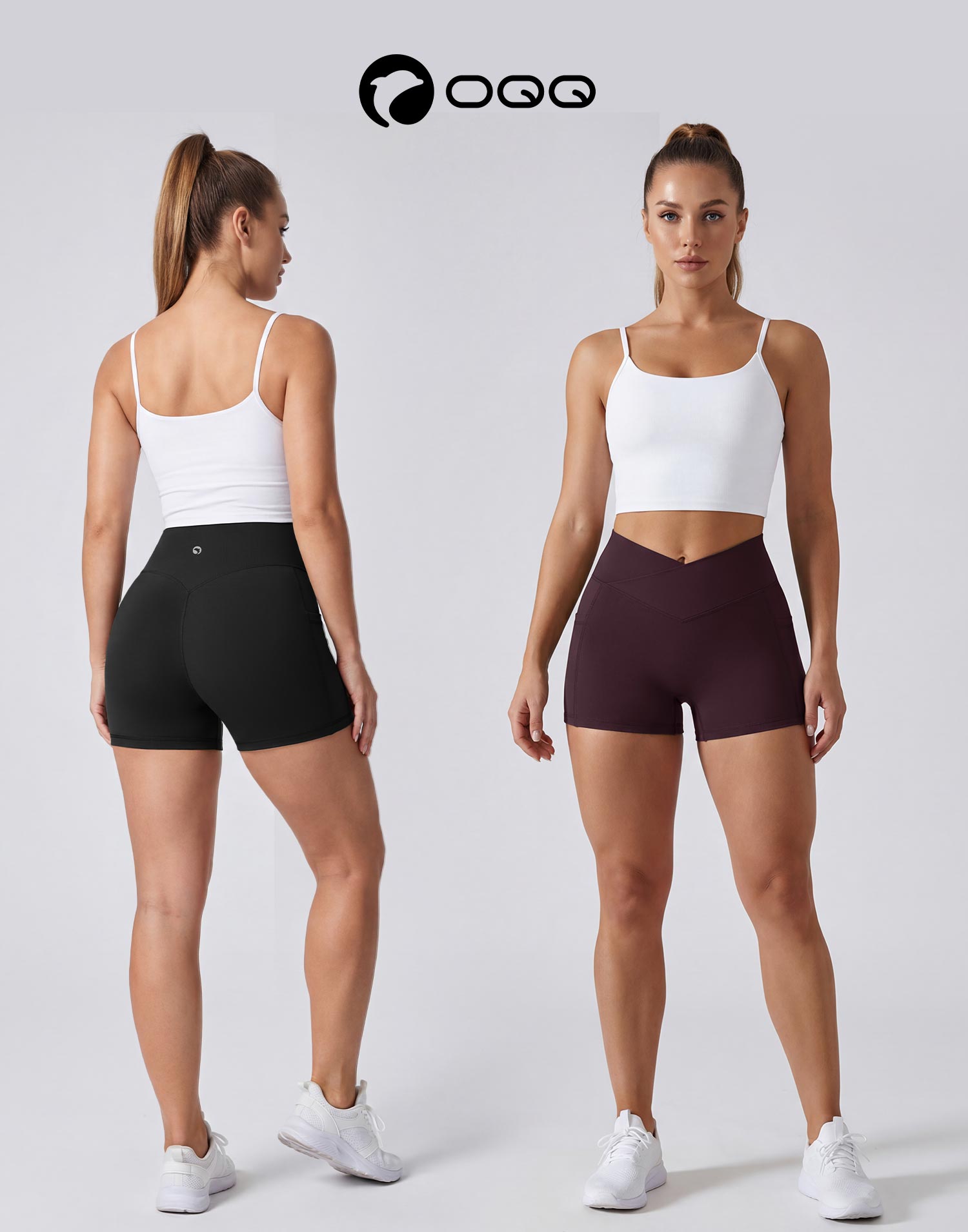 OQQ Women's 2 Piece Athletic Shorts High Waisted Casual Running Pocket Yoga Running and Workout Exercise Fitness