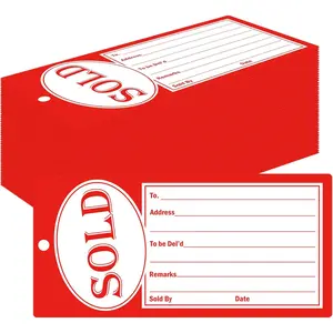 Fluorescent Red Sold Tags Cards 4.75 * 2.3 inch 100pcs Sale Pricing Inventory Control Cards for Retail Store Shop Yard Sale