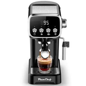 20BAR Slim Vertical Espresso Machine with Milk Frother, Built-in Cup Warmer, 43 OZ Detachable Tank, for Rich Espresso, Americano, Latte, Compact Space-Saving Design, Screen Button,Black