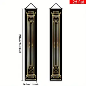 2D Polyester Party Decor Door Flag, Gold Art Deco Style, Vintage Luxury Welcome Banner, Wedding Birthday Party Door Decoration
