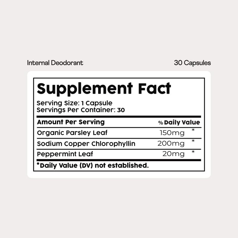 Nuray Internal Body Deodorizer - 30 Capsules for Odor Control, Full-Body Detox & Gut Health Support with Chlorophyll & Natural Odor Eliminator - Cosmetic