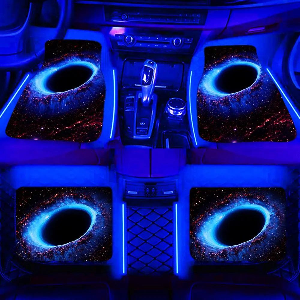 Car Floor Mat, 4 Counts/set Black Hole Pattern Flannel Car Floor Mat, Water-absorbent & Non-slip Car Interior Protective Decoration Mat