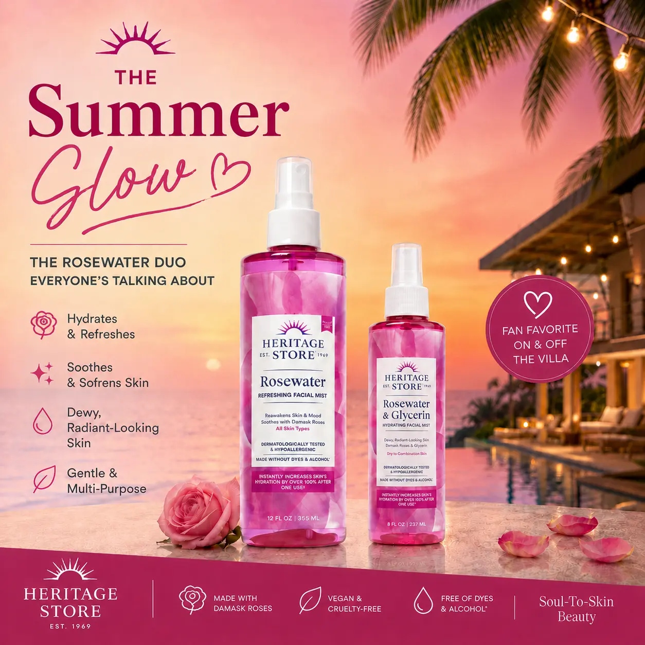 The Summer Glow- 12 oz Rosewater - 8oz Rosewater & Glycerin The Summer Glow- 12 oz Rosewater - 8oz Rosewater & Glycerin
