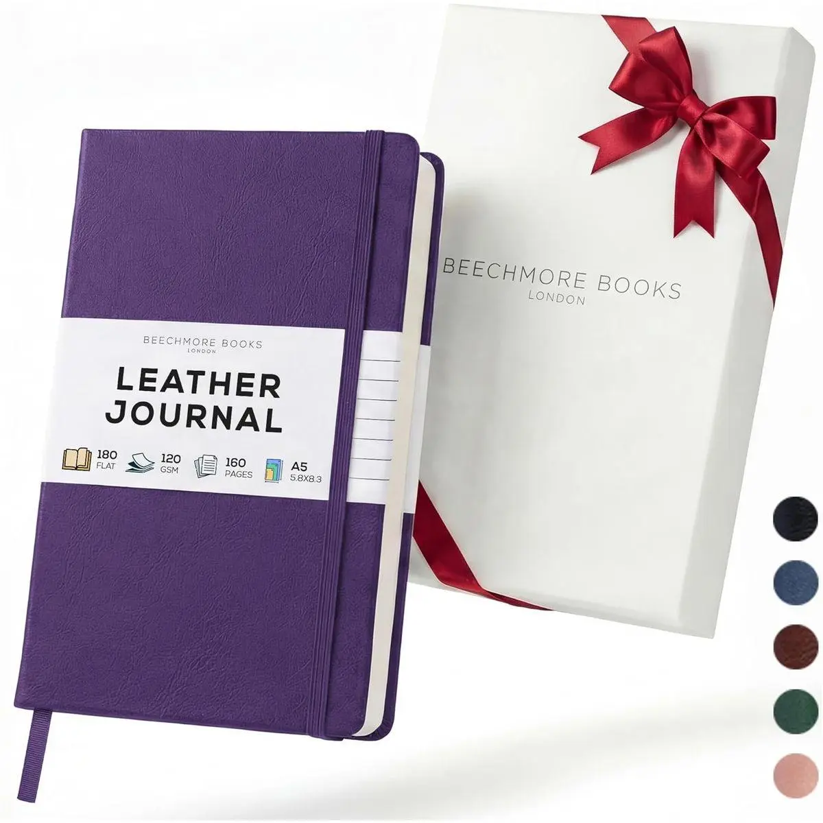 Premium Lined Leather Journal for Men & Women, 5" x 8" (A5) Thick 120gsm Ivory Cream Paper Notebook, Hardcover Vegan Leather Personal Diary, With Gift Box (Royal Plum)