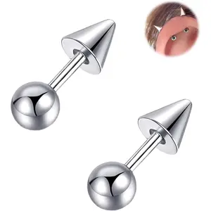 16G 14G 2PCs Silver Spike & Ball Cartilage Helix Piercing Earrings Jewelry Industrial Barbell