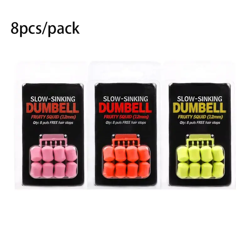 8Pcs/Pack 12mm Carp Fishing Bait Slow Sinking Dumbells Bait Fruity Squid Flavour Fake Food PopUp Tackle Floating Artificial Bait Carp Fishing Equipment Fishing Gear And Equipment