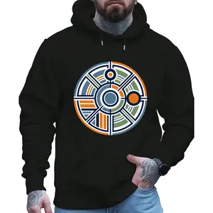 Statement Long Sleeve Hoodie with Bold Distressed Circle and Geometric Prints