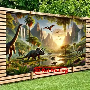 1PC Polyester Reusable Jurassic Dinosaur Theme 2D Flat Backdrop Banner - Waterproof, Sunproof Home & Festive Party Supply for Outdoor Fence Decoration, Indoor Birthday Photography