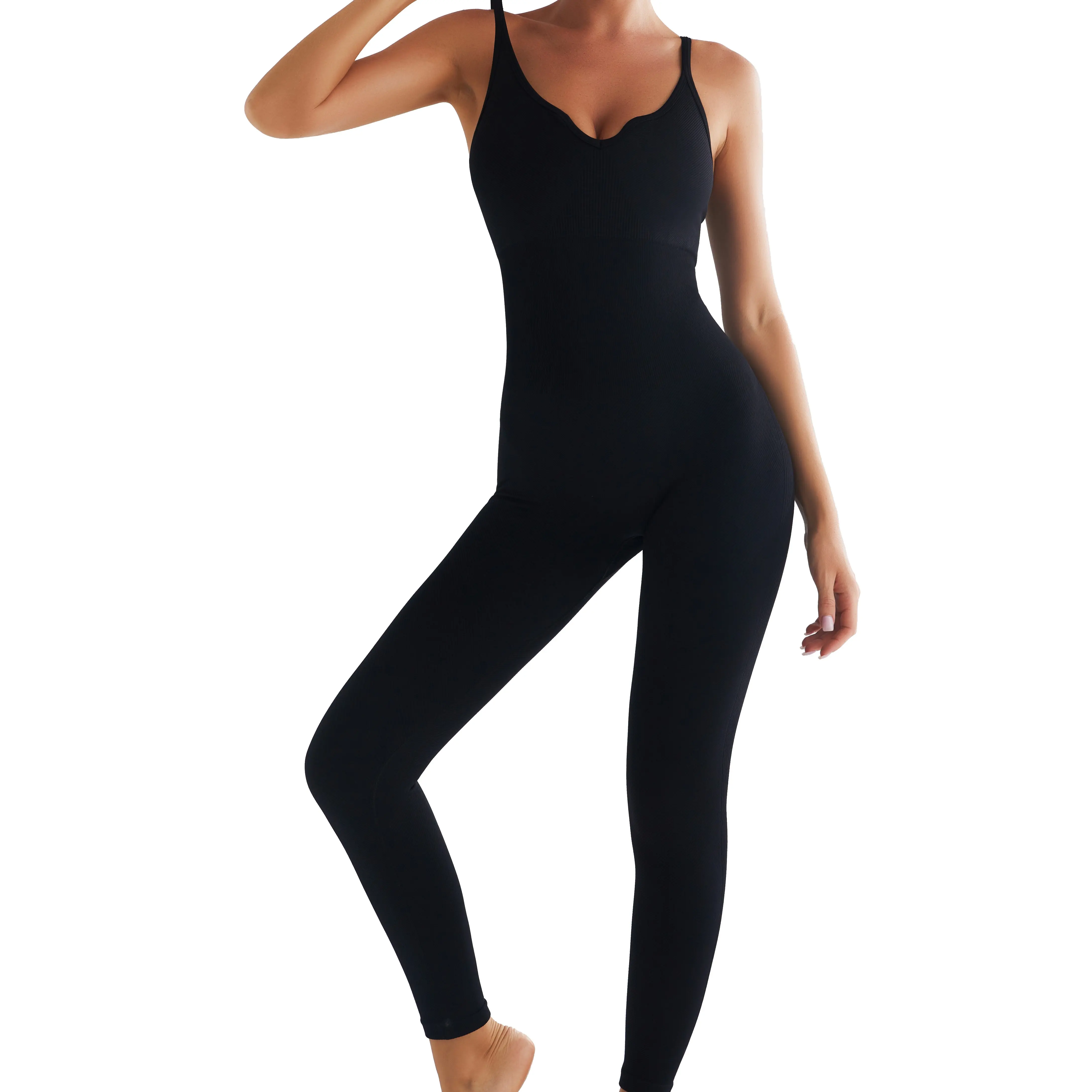 ASport LTK2953 Women's 1/2 Piece Full Coverage Thin Strap Bodycon Bodysuit Jumper
