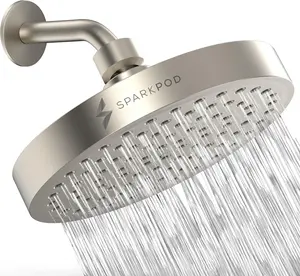 SparkPod High Pressure Rainfall Shower Head - 6 Inch Modern Round Rain Showerhead, Toolless 1-Min Install (Elegant Brushed Nickel)
