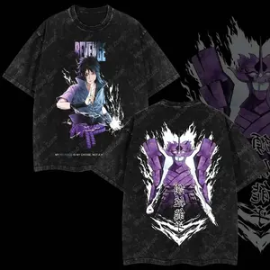 Men's Naruto Anime Sasuke Uchiha Susanoo Sharingan Oversized Short-Sleeve Seamless Double-Printed Lightweight Acid-Washed Cotton Graphic Streetwear T-Shirt, Menswear Apparel AVZ
