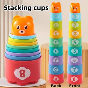 Random 9 Toddler Stack Cups Toy, Rainbow Stacking Cups, Numbers And Letters, Montessori Education or Bath Toy, Early Childhood Learning, Indoor Outdoor Play, Interactive Play, Numeracy Learning, Early Literacy, Motor Skill Development, Montessori Design