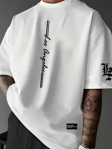 Men's Regular Fit White Graphic T-Shirt with Los Angeles & Sleeve Tattoo Print, Breathable Top, for Casual Streetwear Style