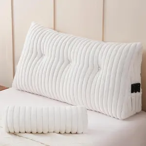 Large Wedge Headboard Pillow  for  with 1 Roll Pillow, Triangular Wedge Reading Pillows Headboard for Bed Sitting Up Sleeping, Backrest Cushion with Shredded Memory , White