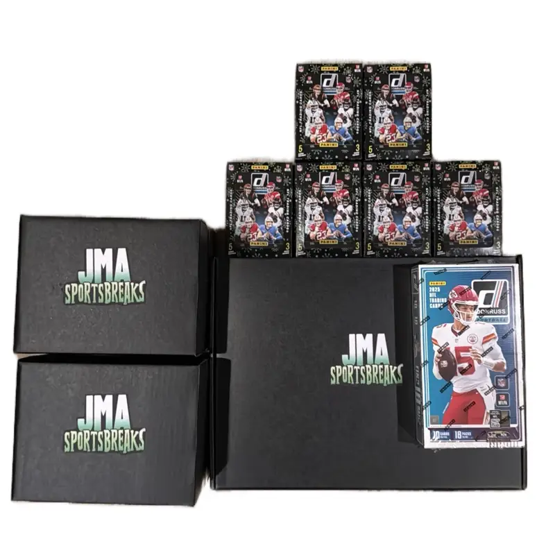 JMA SportsBreaks PYT #200: 2 Autographed Mini Helmets, 1 NFL Autographed Jersey, 1 Donruss Hobby Box, 6 2024 Donruss Holiday Tins