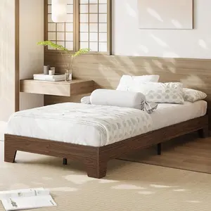 Walnut Wood Platform Bed Frame, Twin XL Bed Frame, Wood Slat Support, No Box Spring Needed, Easy Assembly, Noise-Free Design, Underbed Space for Storage