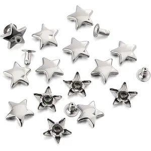 100 Sets 12MM 15/32 Inch Silver Star Rivets Studs Spikes for Leather Craft Clothing Bags Belts Dog Collar Shoes DIY