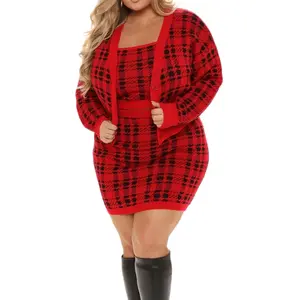 Maeve 3 Piece Plaid Sweater Skirt Set - Red/Combo Womenswear Comfortable Elegant Love Matching Simple Tank Top Statement