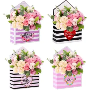 Set of 4 Happy Mother's Day Flower Bouquet Packaging  Paper Boxes for Mom, Daughter, Son, Wife, Florist, Classic Style, , , Fade Resistant