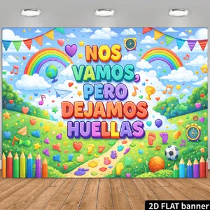 2D Flat Banner Polyester Photography Backdrop, HD Digitally Printed Soft Lightweight Foldable Background Cloth with Colorful Cartoon Rainbow and Footprints Design, suitable for Graduation Farewell Party, School Celebration, Photo