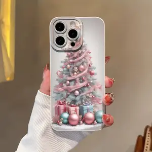 New Elegant High-end Pink Christmas Tree Creative Phone Case, Suitable for iPhone 17Air/17/16e/XS/X/11/12/13/14/15/16/Pro/Pro Max/Plus, Shockproof Full Protection UV Phone Case/ New Phone Case, Best Gift Choice for Boyfriend/Girlfriend MS07