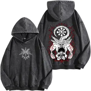 Megumi Mahoraga Washed Hoodie, Jujutsu Kaisen Anime Graphic Tee, Oversized Dark Streetwear Shirt, Vintage Manga Fan Apparel