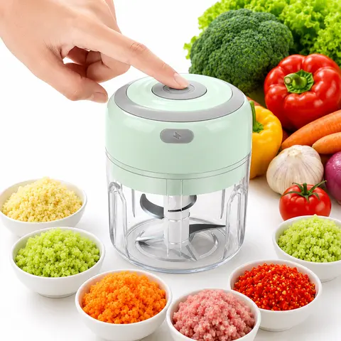 Rechargeable Mini Rotary Food Chopper - 250ML/8.5OZ USB Portable Plastic (ABS+PC) Kitchen Food Processor, Vegetable Chopper Tool, Meat Processor, Kitchen Accessories with Shredding Lid, 10s Even Mincing for Parents, Outdoor Use